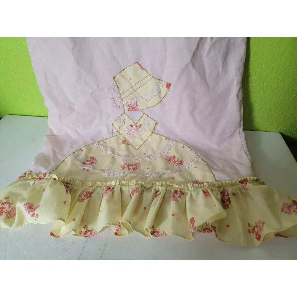 Vintage Strawberry Shortcake Pillow Case Pink Yellow Frill Dress
